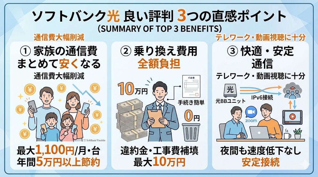 ソフトバンク光の良い評判３つのポイント