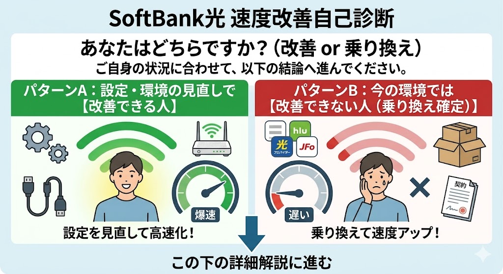 ソフトバンク光の速度改善自己診断イメージ画像