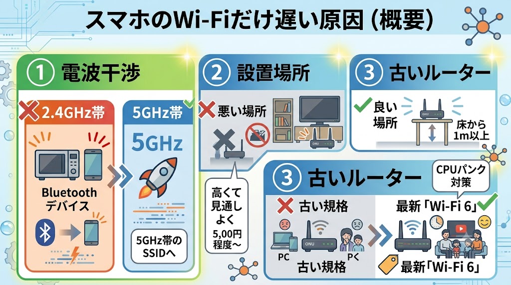 Wi-Fiだけ遅い場合の原因