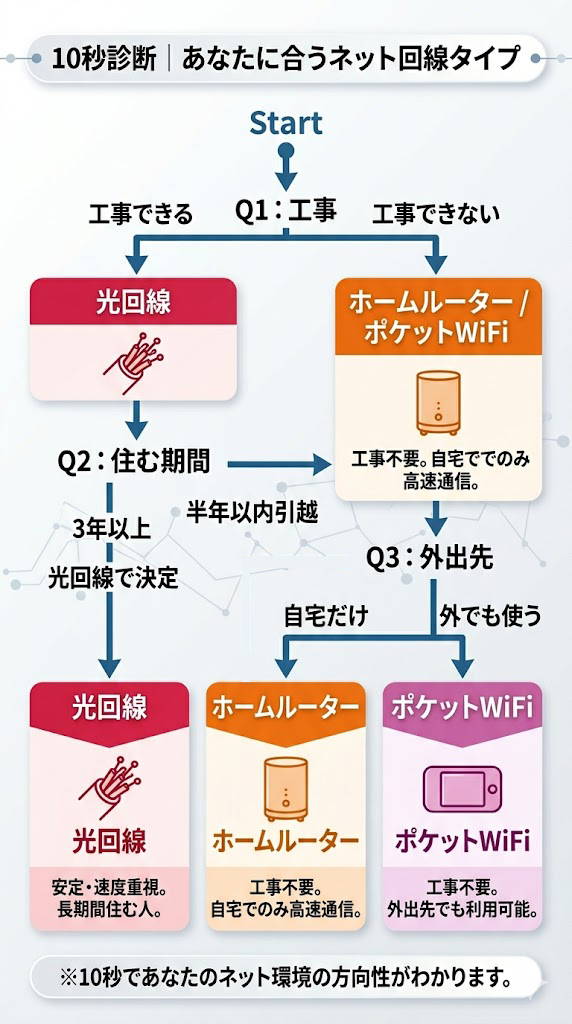 10秒診断あなたにおすすめのネット回線タイプ