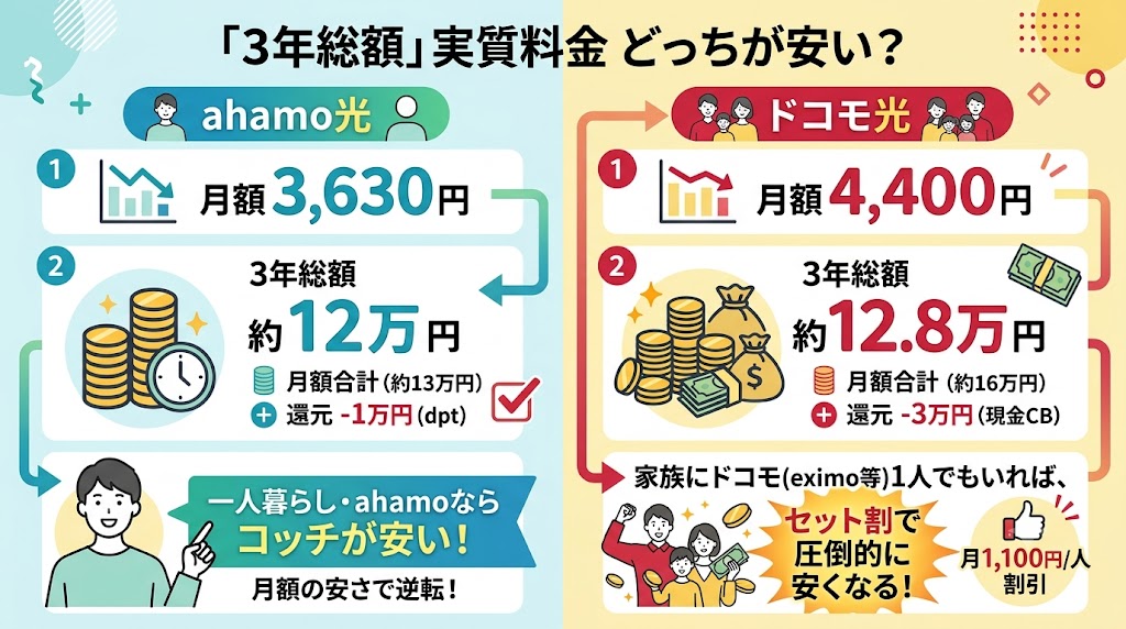 【料金比較】長期利用（3年）ならどっちが得？