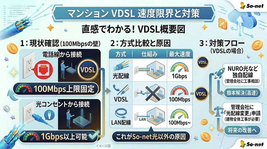 マンションの光回線のVDSL速度限界と対策