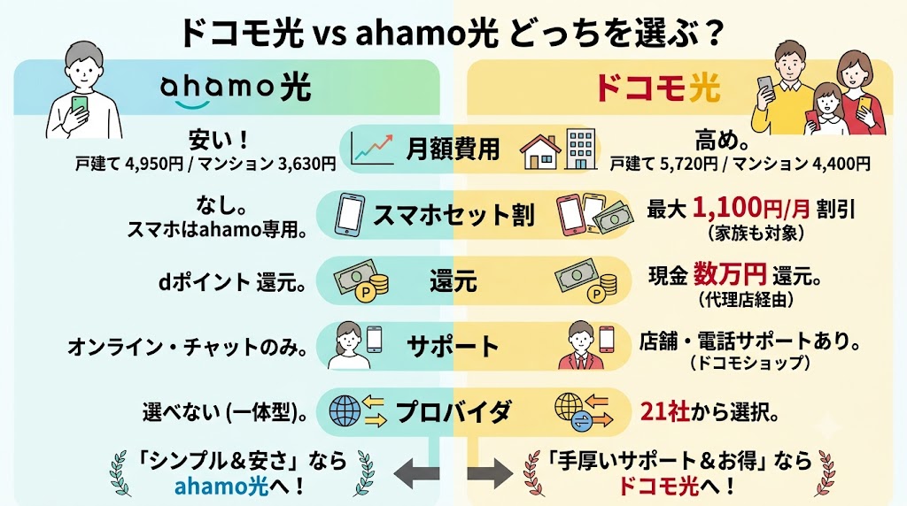 ドコモ光とahamo光、結局どっちを選ぶべき？