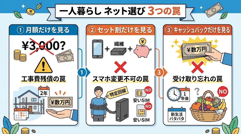 一人暮らしで安い光回線を選ぶための「3つの罠」