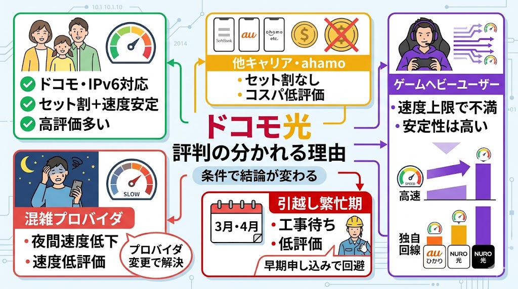 ドコモ光の評判が分かれる理由