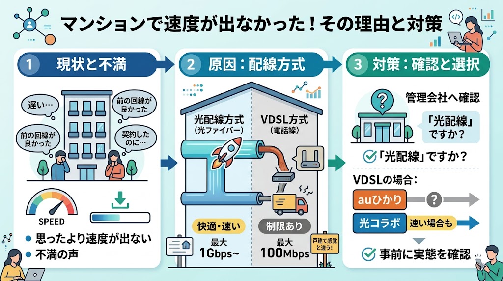 auひかりの悪い評判、マンションで速度が出なかった