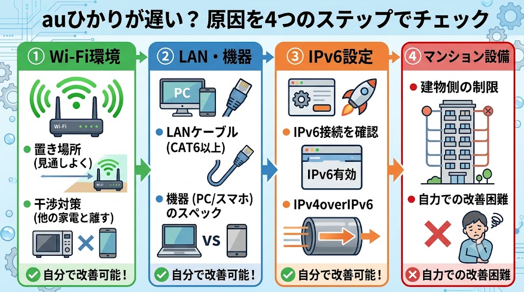 auひかりは本当に遅い？原因の4つの切り分け