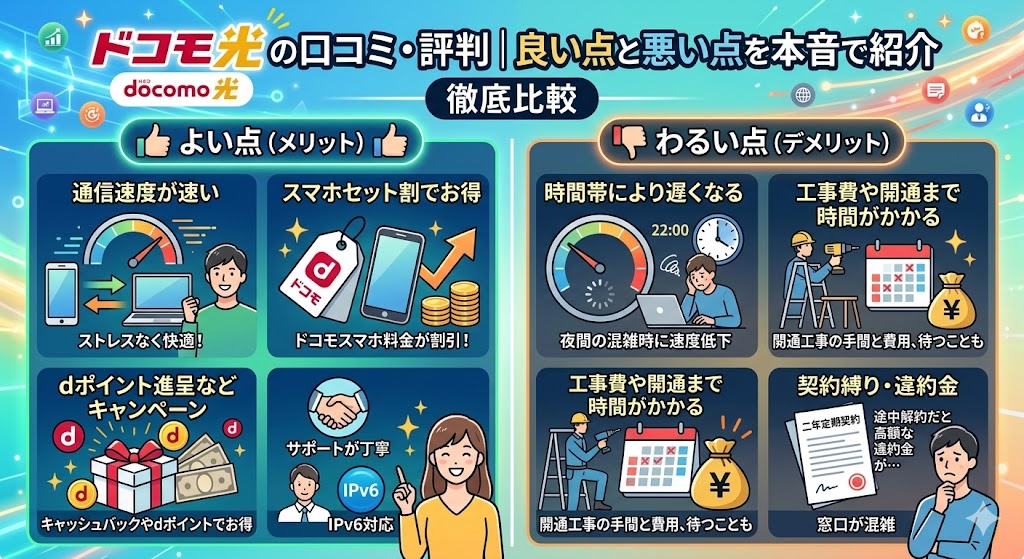 ドコモ光の口コミ・評判まとめの図