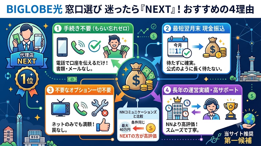 BIGLOBE光の申し込みに「代理店NEXT」がおすすめな理由