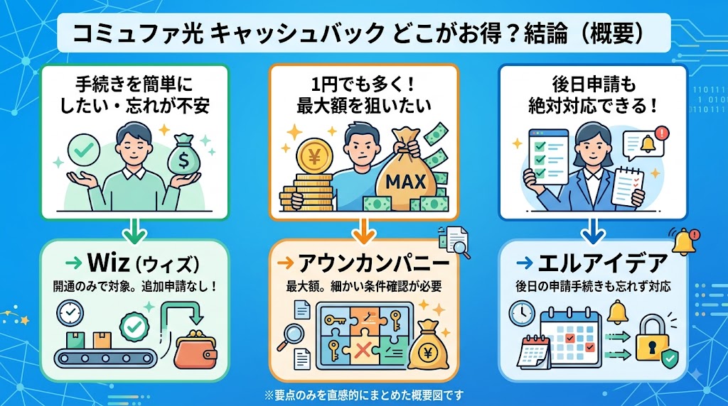 コミュファ光のキャッシュバックはどこがお得？結論