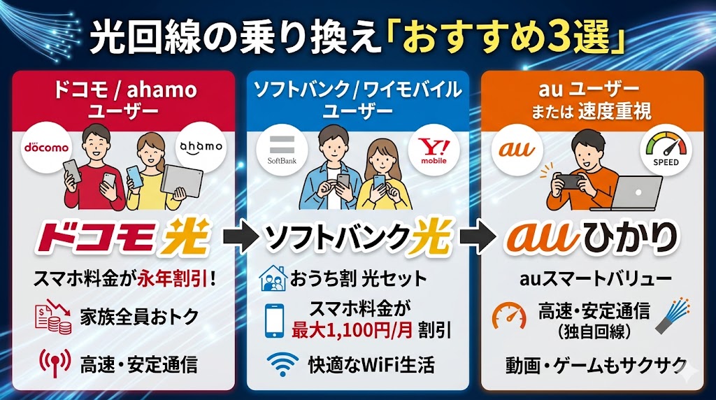 ひかり回線乗り換えおすすめ3選はこれ