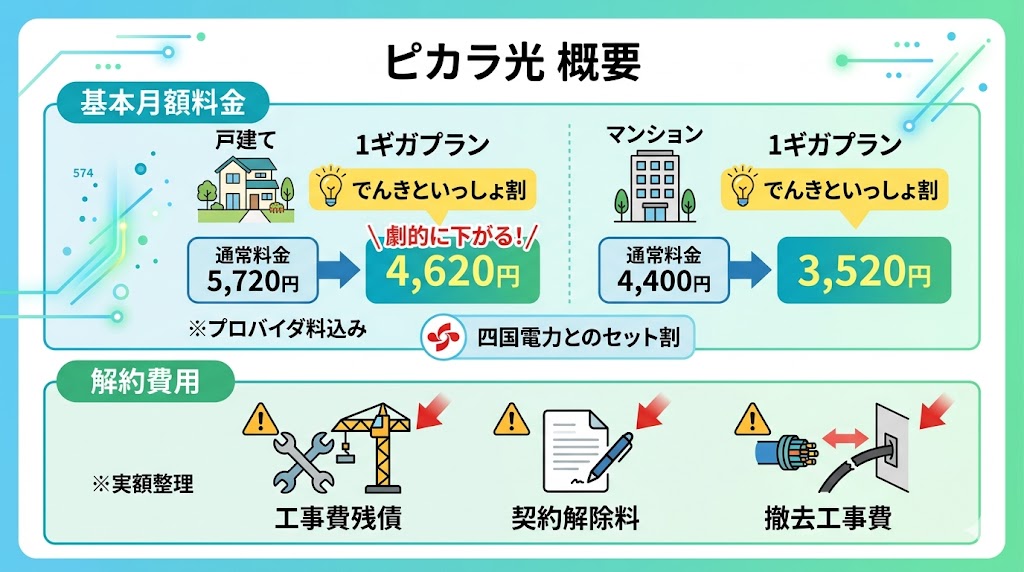 ピカラ光の基本料金と解約費用
