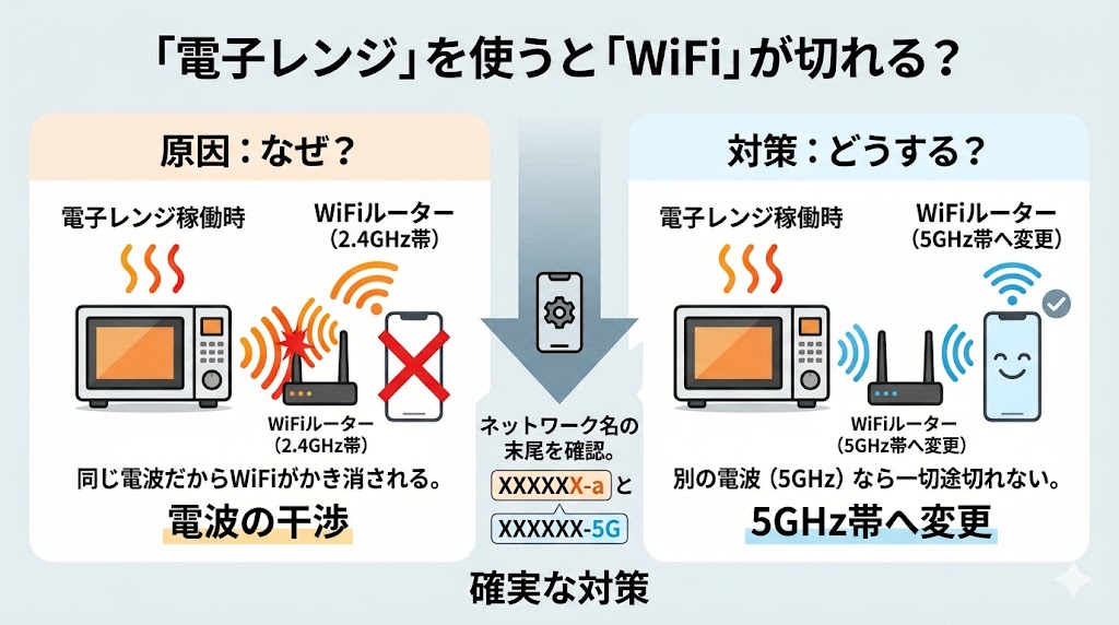 電子レンジを使うとwifiが切れる場合の対処方法