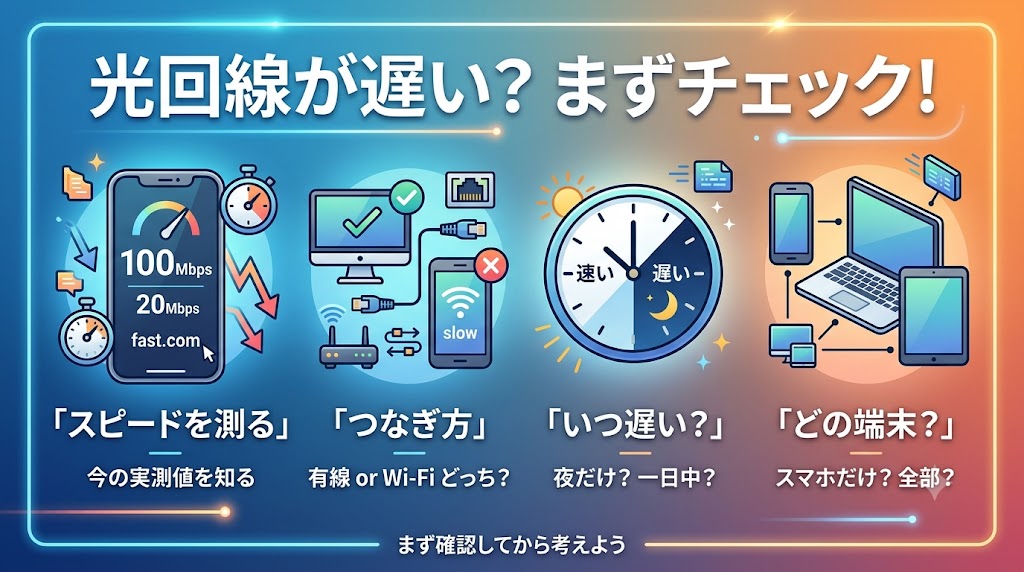 光回線が遅いと感じたらまず確認すること