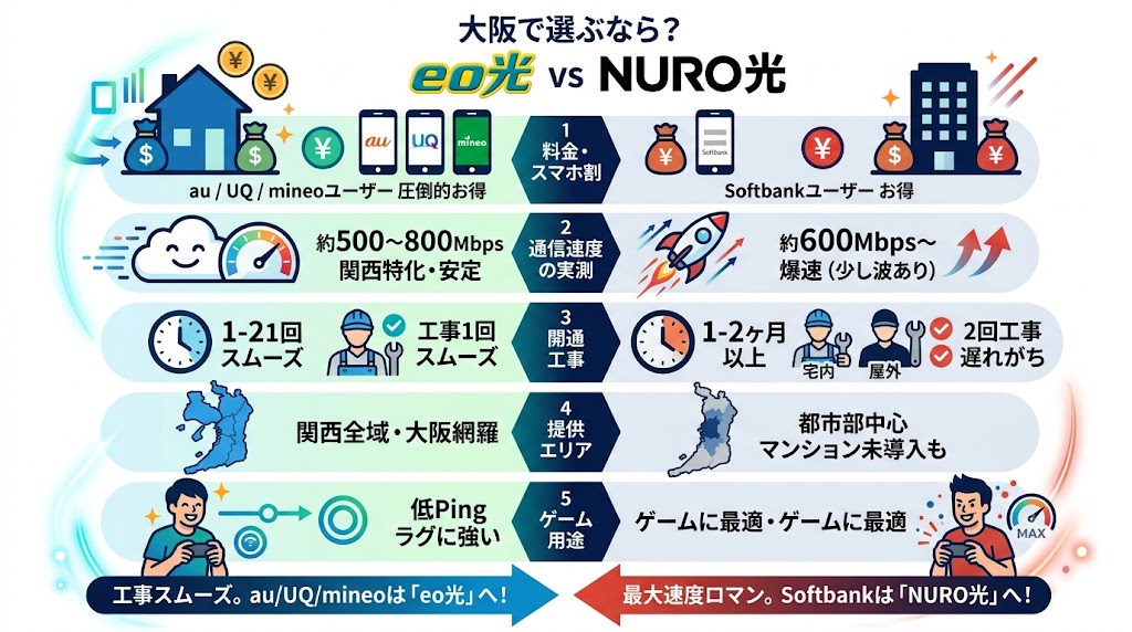 大阪「eo光」と「NURO光」の比較