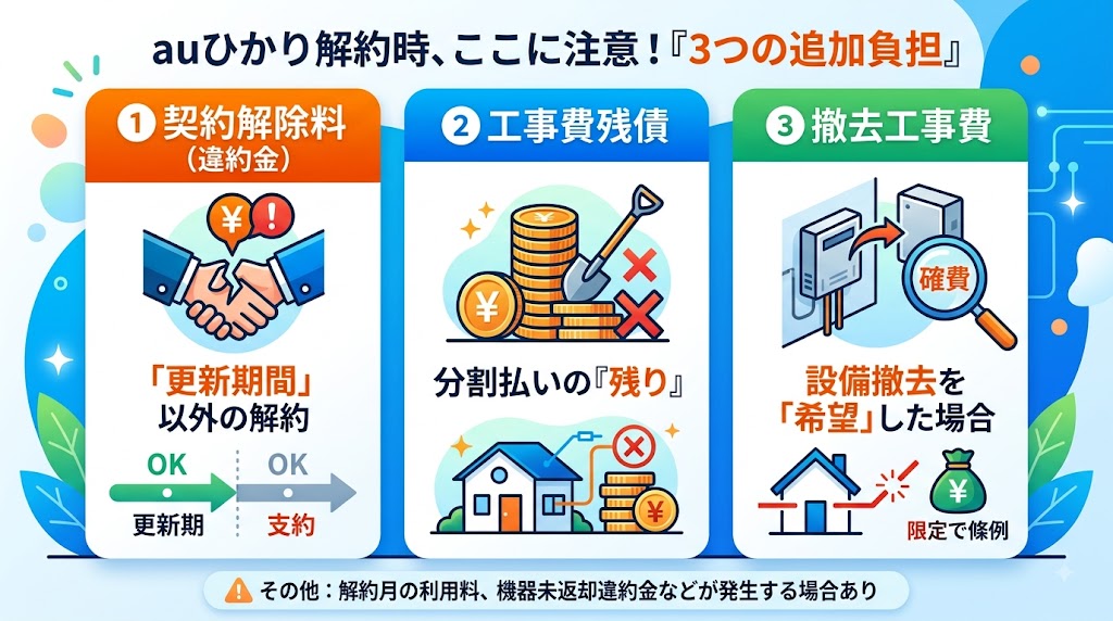 auひかりの解約で「追加負担」として確認したい3つの費用
