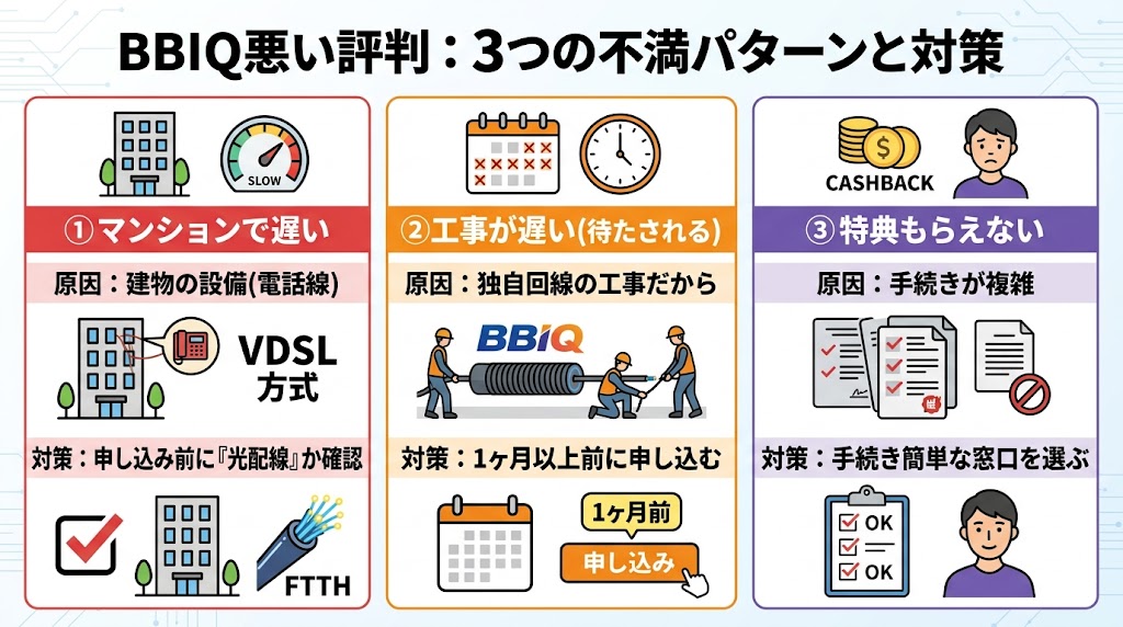 BBIQ悪い評判の3パターン