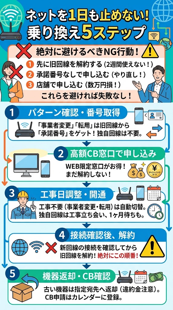 ネットを1日も止めないで乗り換える手順まとめ