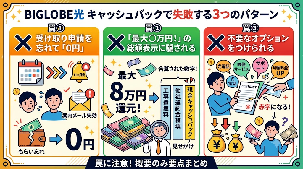 キャッシュバックで失敗する3つのパターン