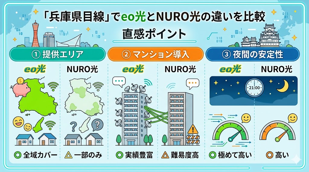 eo光とNURO光の違いを兵庫県目線で比較直感ポイント