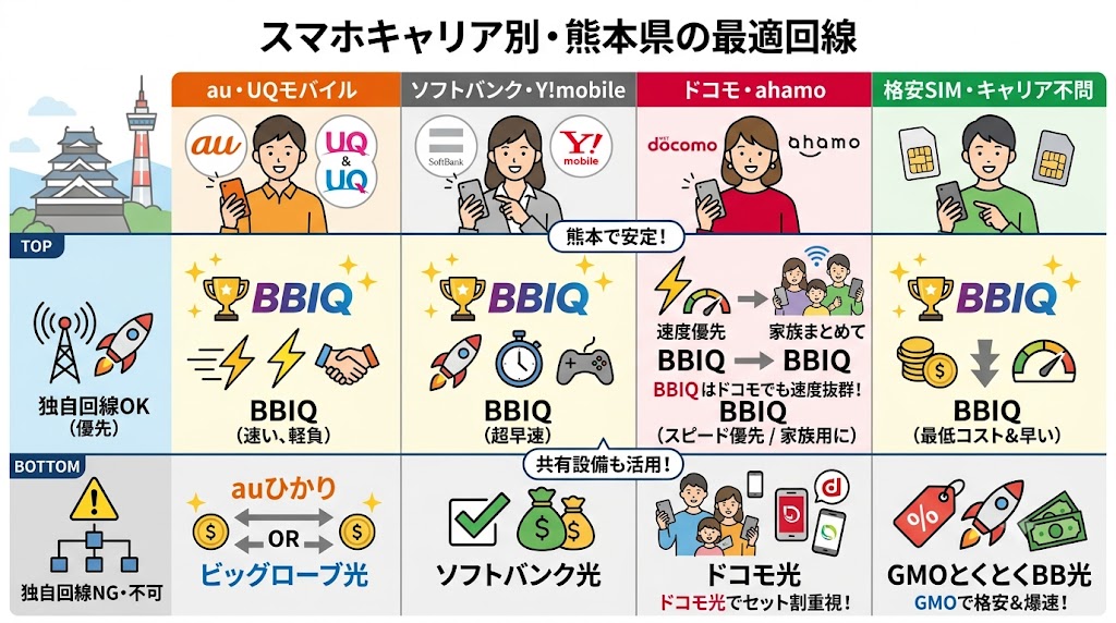 スマホキャリア別・熊本県の最適回線