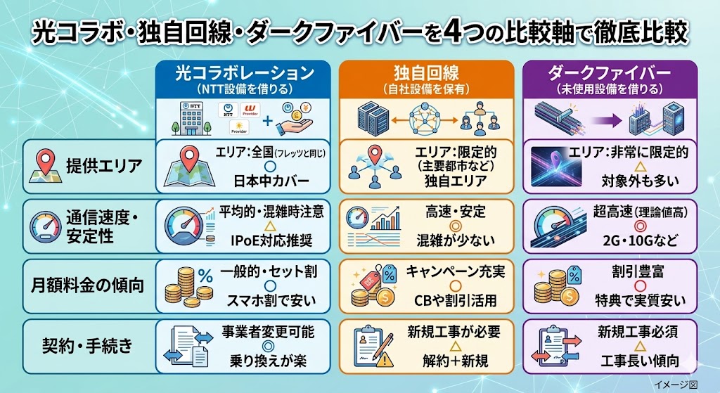 ひかり回線の３種類を4つの比較軸で徹底比較