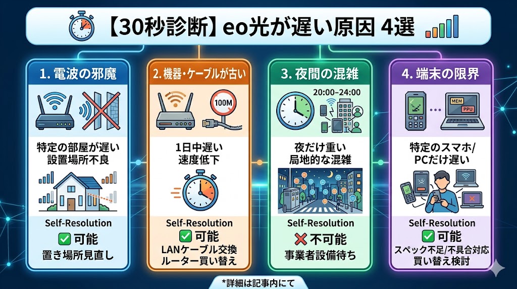 eo光が遅い場合の原因と自己解決判断