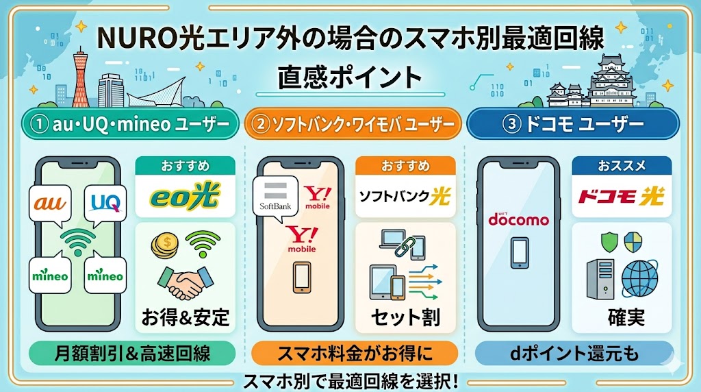 兵庫県NURO光エリア外の場合のスマホ別最適回線