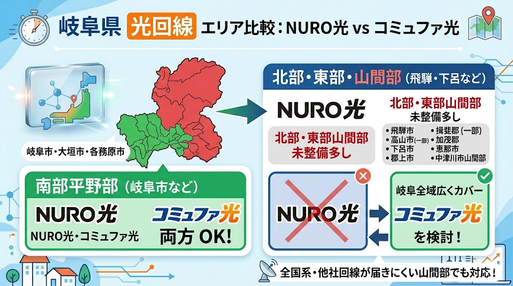 岐阜県光回線エリア比較NURO光・コミュファ光