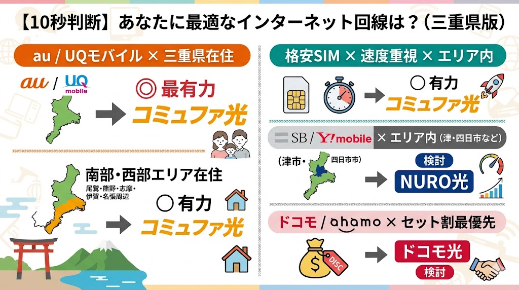 三重県で契約すべきインターネット回線の早見表