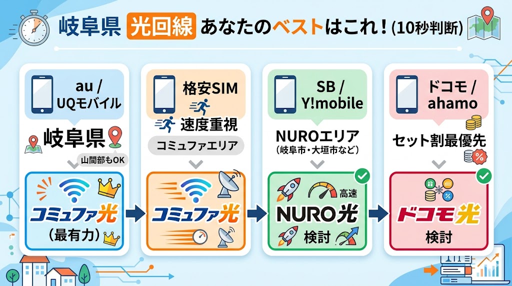 岐阜県の光回線選び方早見表