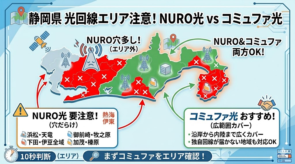 静岡県光回線エリアNURO光の提供範囲は狭い
