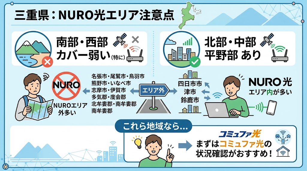 三重県のNURO光は南部西部はカバーが弱い