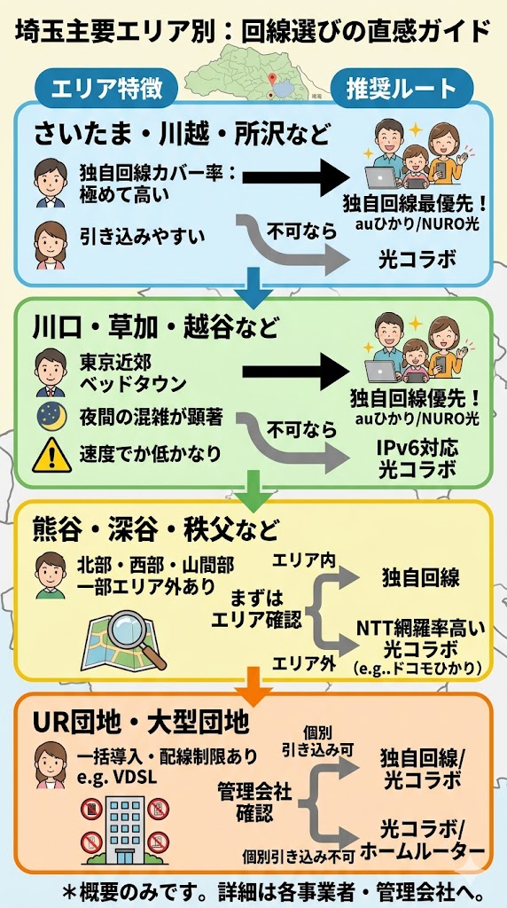 埼玉の主要エリア別:回線選び直感ガイド