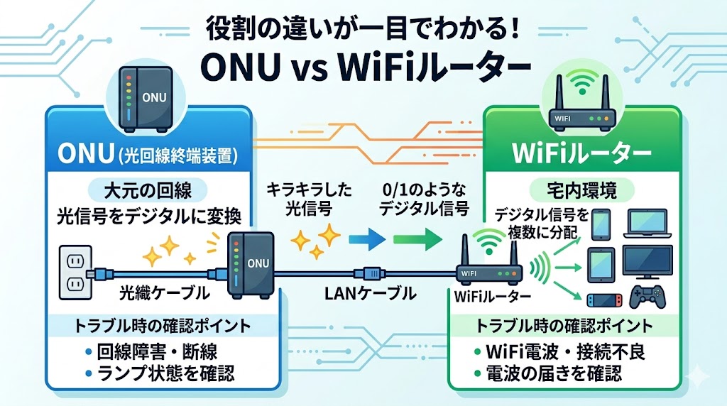 ONUとWiFiルーターの違い