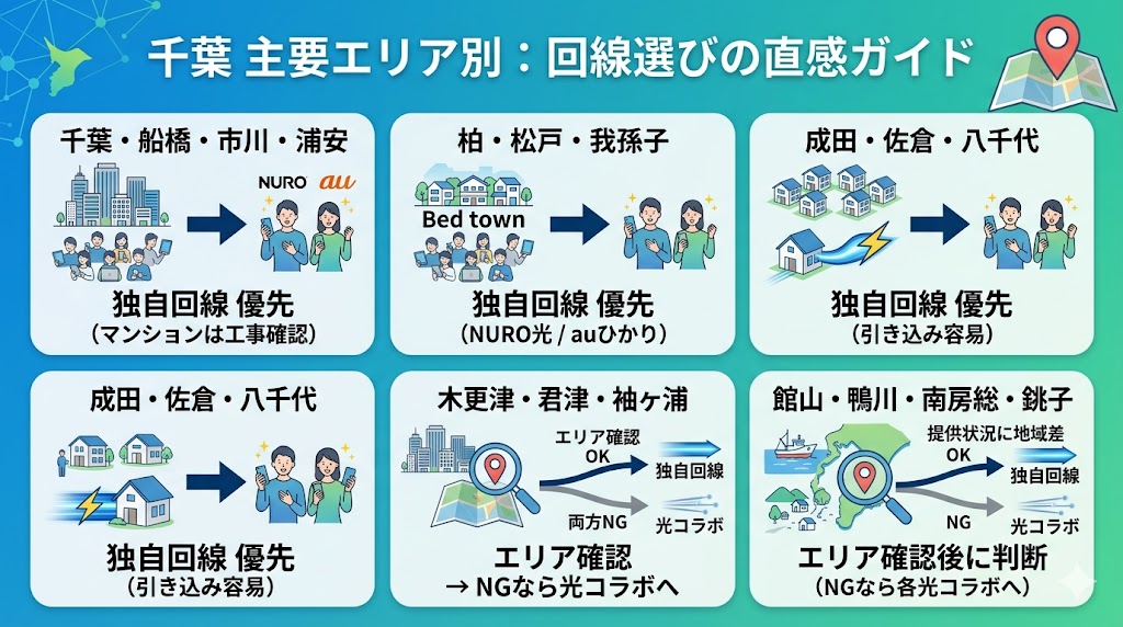 千葉県地域別の回線選び直感図