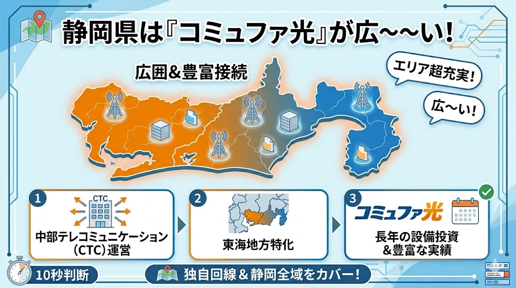 静岡県はコミュファ光の提供エリアの契約可能範囲が広い