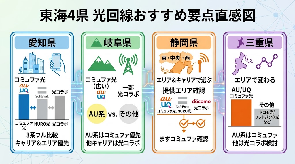 愛知・岐阜・静岡・三重でおすすめの光回線は違う