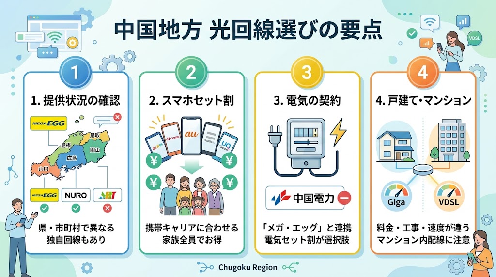 中国地方で光回線を選ぶなら、まず「県・スマホ・電気」を確認