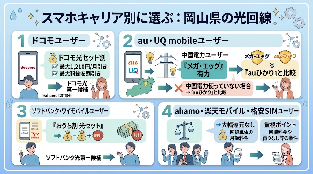岡山県民が光回線を選ぶならスマホキャリア別