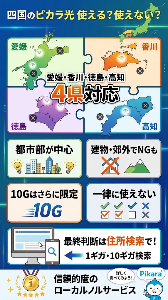 四国のピカラ光はどこで使える？4県のエリアを確認