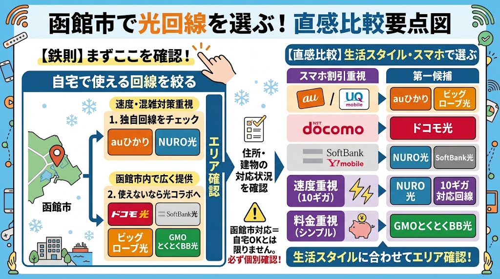 函館市で使える光回線を比較