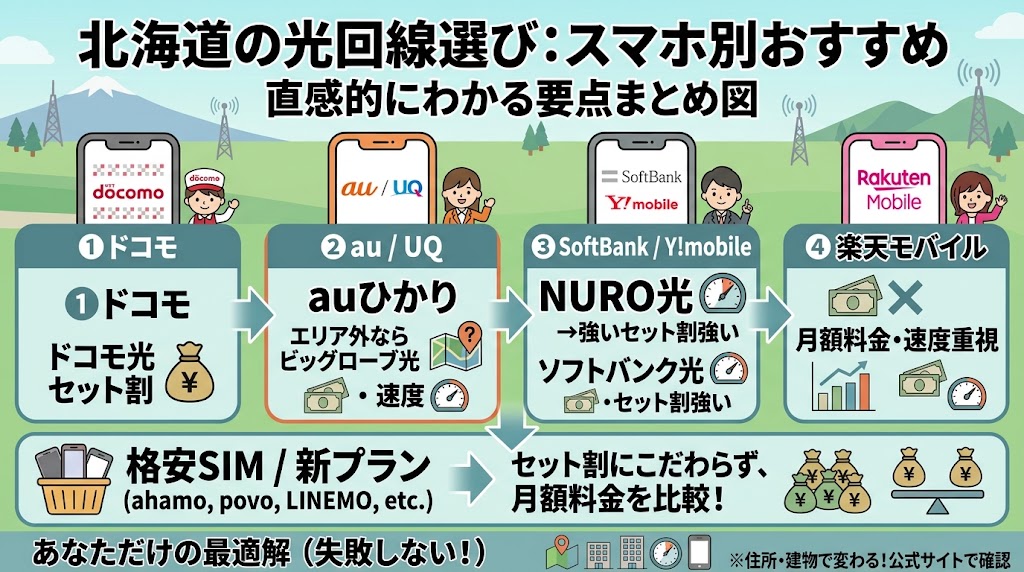 スマホキャリア別に北海道の光回線を選ぶ